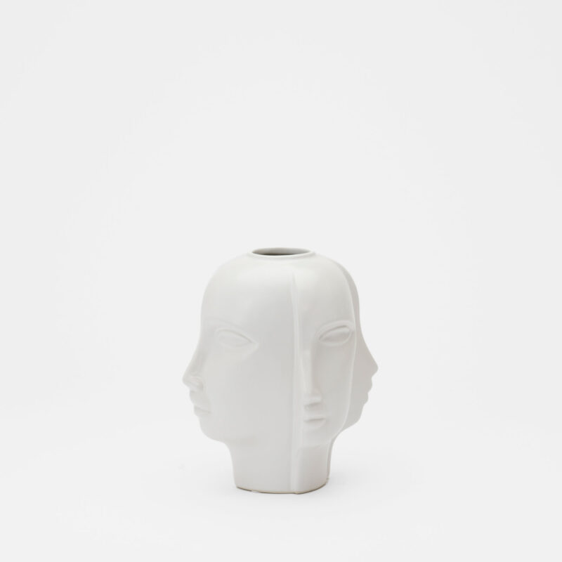 WHITE CERAMIC FACE VASE