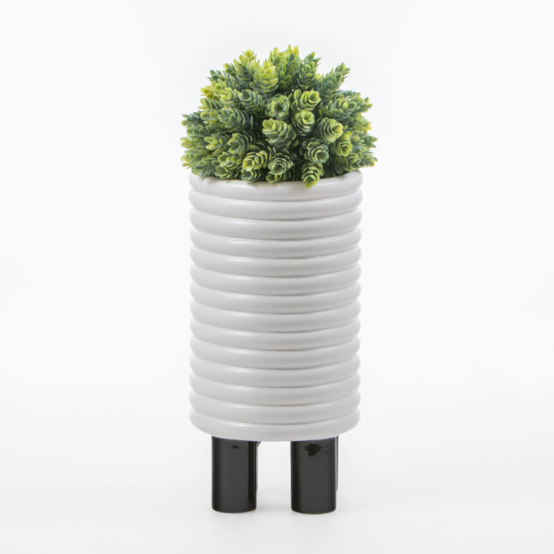WHITE CERAMIC VASE WITH BLACK LEGS - Image 2