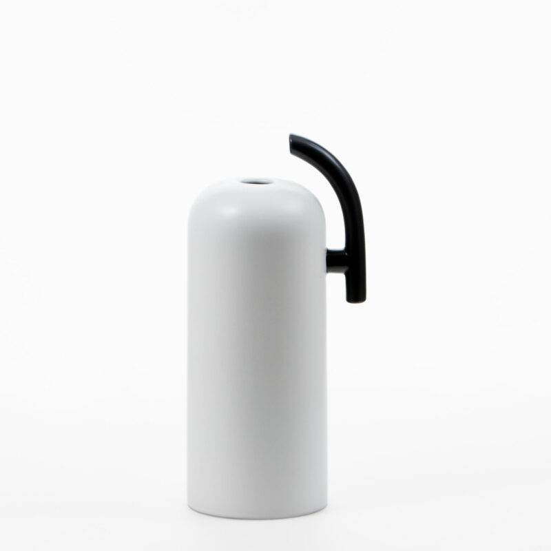 WHITE CERAMIC VASE WITH BLACK HANDLE