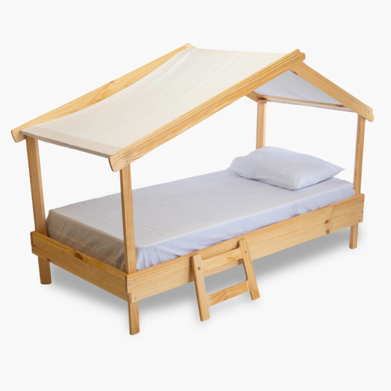 KIDS CANOPY NATURAL WOOD HOUSE BED