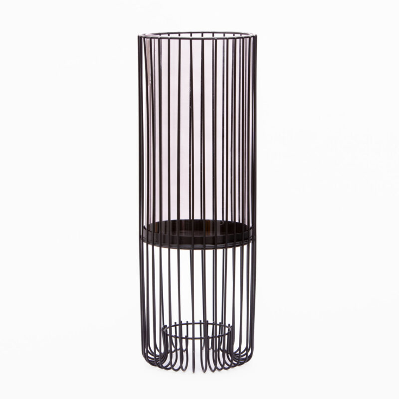 BLACK WIRE WITH GLASS CANDLE HOLDER