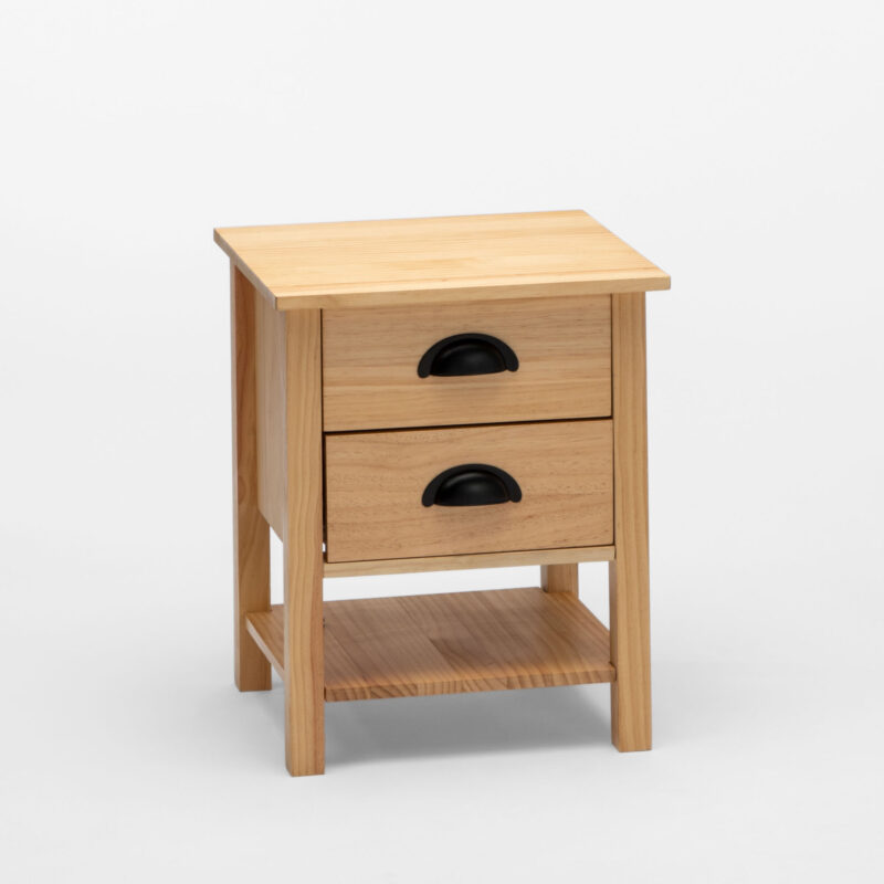 WOOD LACQUERED TWO DRAWERS AND ONE SHELF NIGHTSTAND