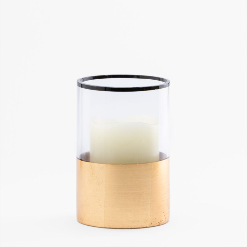 CLEAR AND GOLD LARGE GLASS CANDLE HOLDER - Image 4