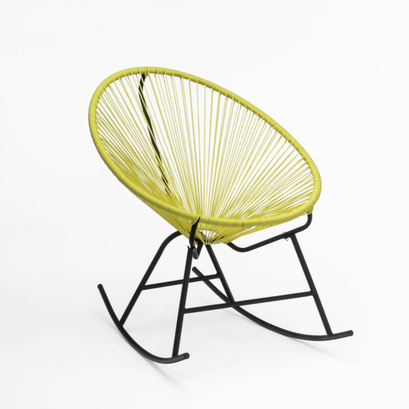 ACAPULCO STYLE ROCKING CHAIR, BLACK METAL FRAME WITH WOVEN SEAT