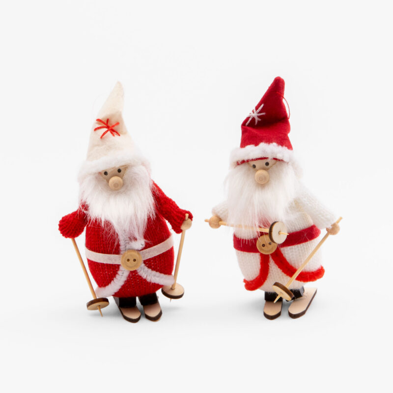 SET OF 2 SKIING SANTA CLAUS CHRISTMAS TREE HANGING DECORATION