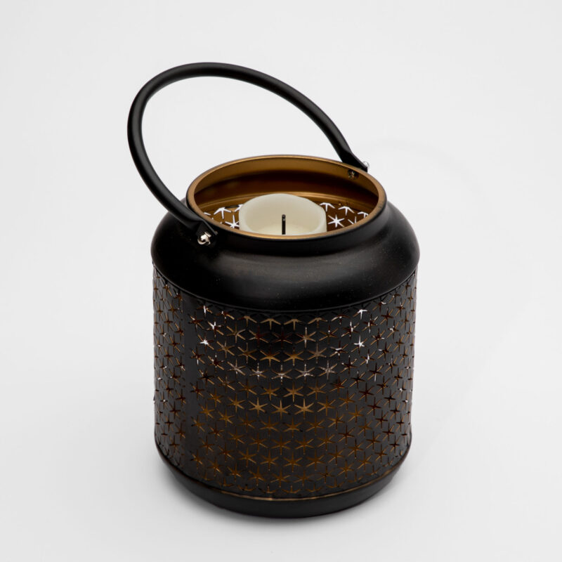 BLACK METAL LANTERN CANDLE HOLDER