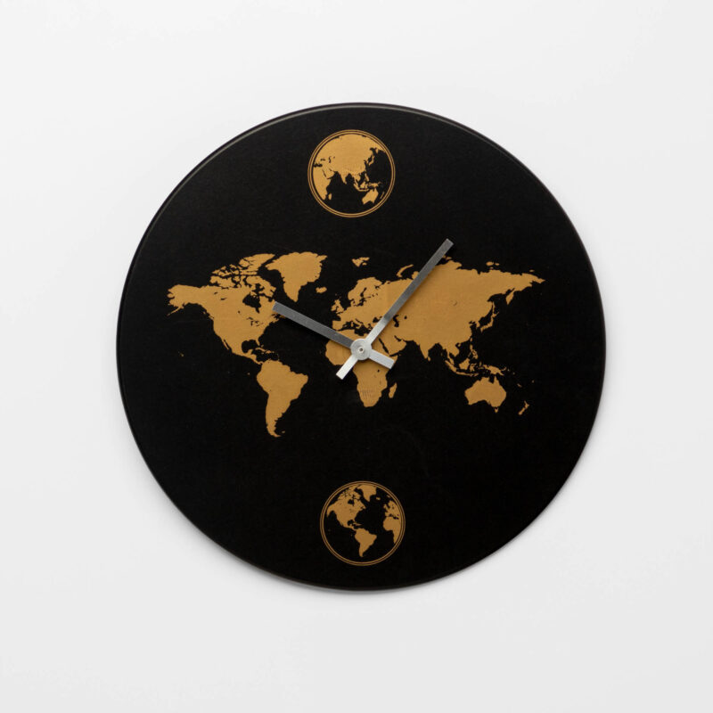 WOODEN WORLD MAP WALL CLOCK