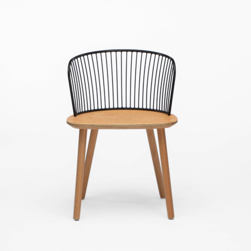 BEECH SEAT AND LEGS WITH METAL BACKREST CHAIR