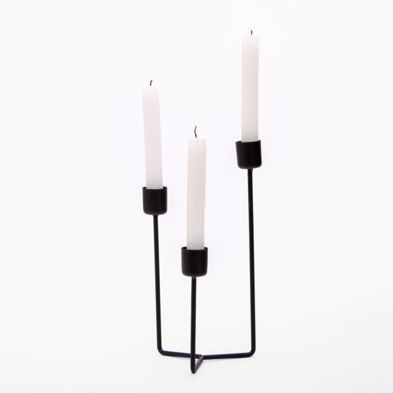 THREE CANDLES BLACK METAL CANDLE HOLDER - Image 2