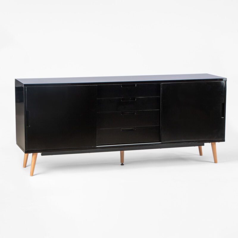 SIDEBOARD MDF BUFFET CABINET HIGH GLOSS LACQUERED WITH RUBBER WOOD LEGS