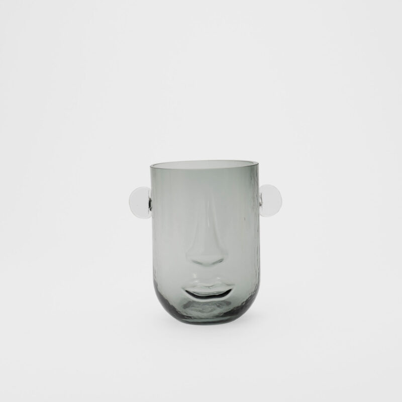 GRAY GLASS ABSTRACT FACE DECORATIVE VASE