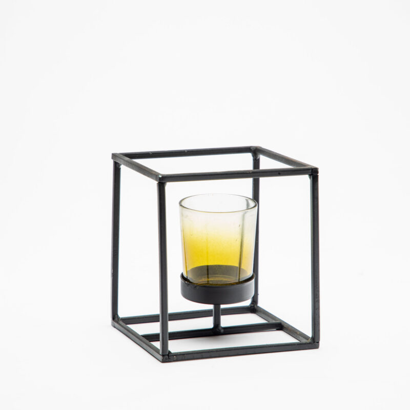 BLACK METAL AND GLASS CANDLE HOLDER