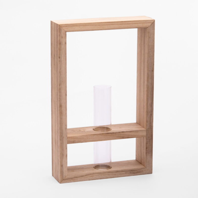 GLASS VASE WITH WOOD STAND