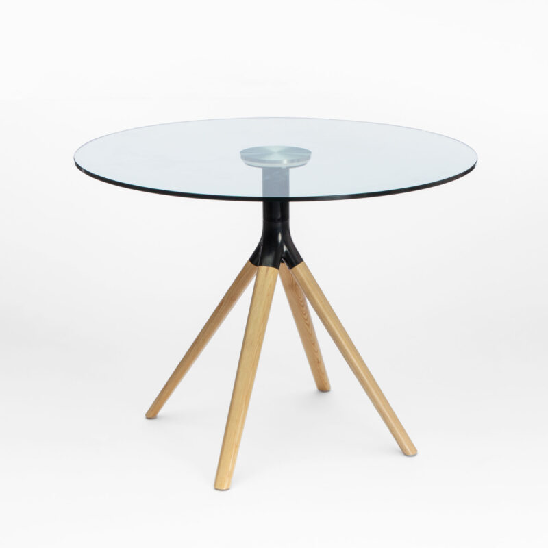 ROUND 4 SEATER DINING TABLE WITH GLASS TOP AND SOLID WOOD LEGS