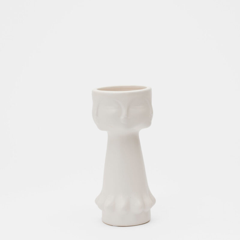 WHITE CERAMIC FLOWER VASE WITH FACES DESIGN