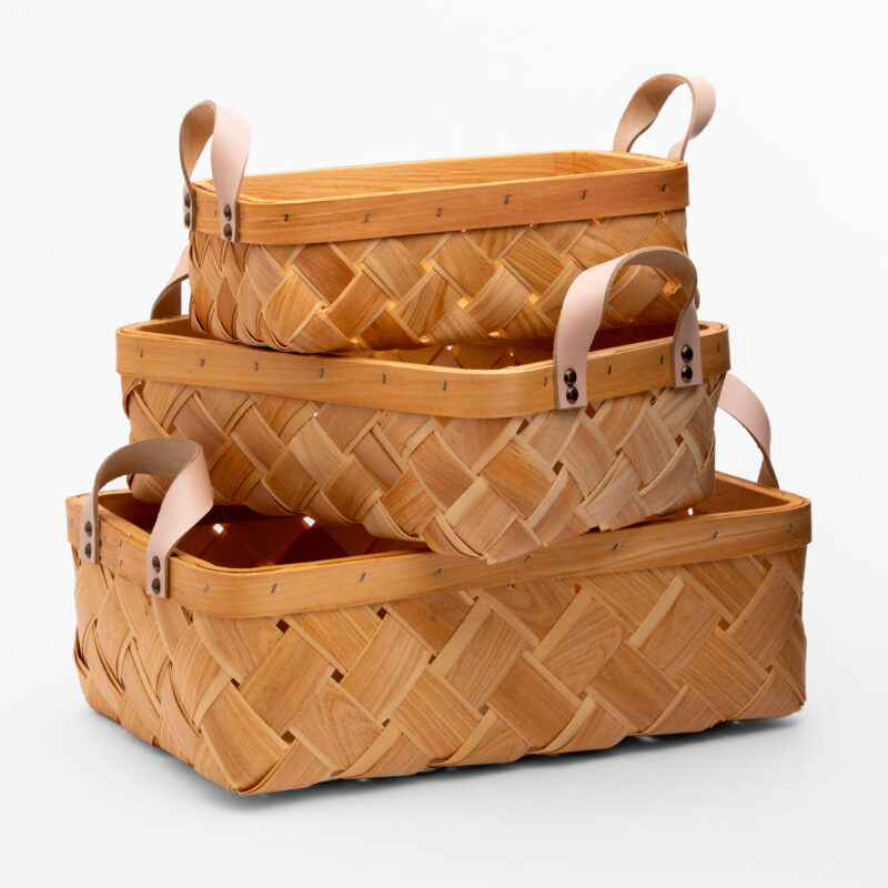 SET OF 3 RECTANGULAR BASKETS WITH ECO LEATHER HANDLES