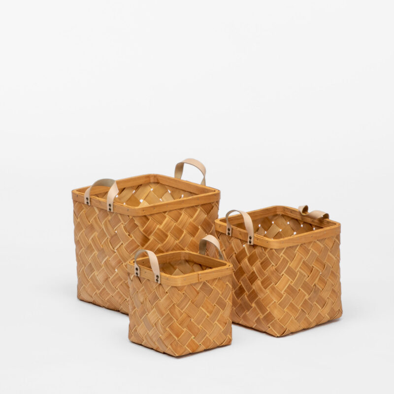 SET OF 3 SQUARE BASKETS WITH ECO LEATHER HANDLES