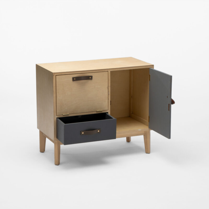 BIRCH WOOD AND MDF STORAGE CABINET WITH LEATHER HANDLES - Image 2