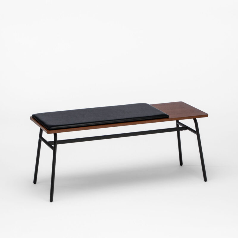 WOOD VENEER MDF BENCH WITH PART ECO LEATHER CUSHION AND METAL LEGS