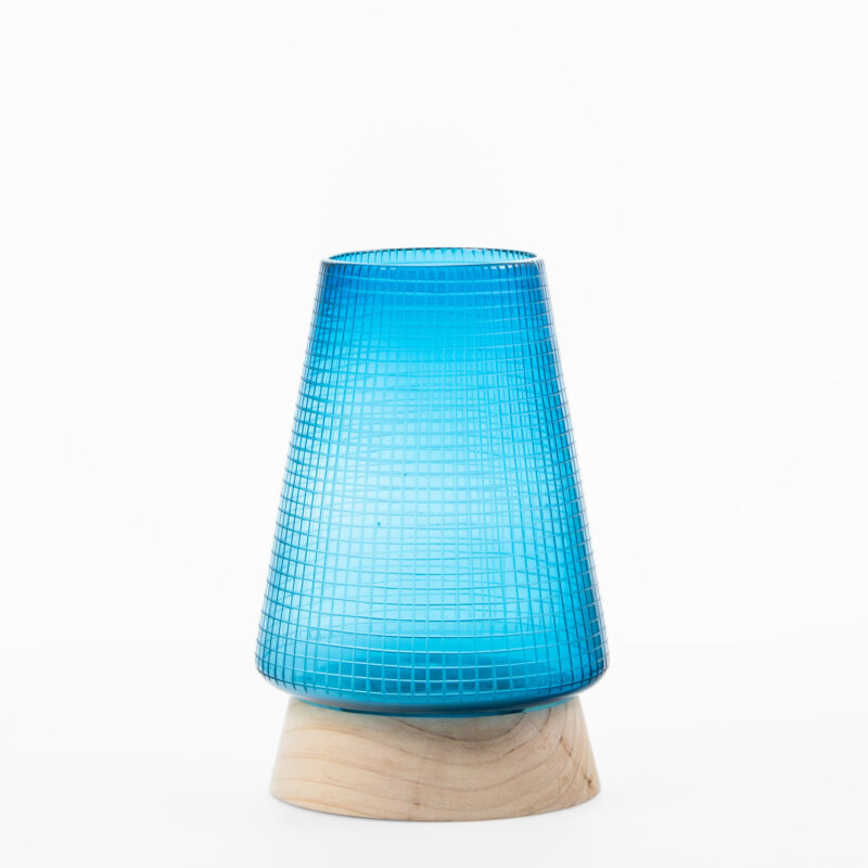 GLASS VASE WITH WOODEN BASE