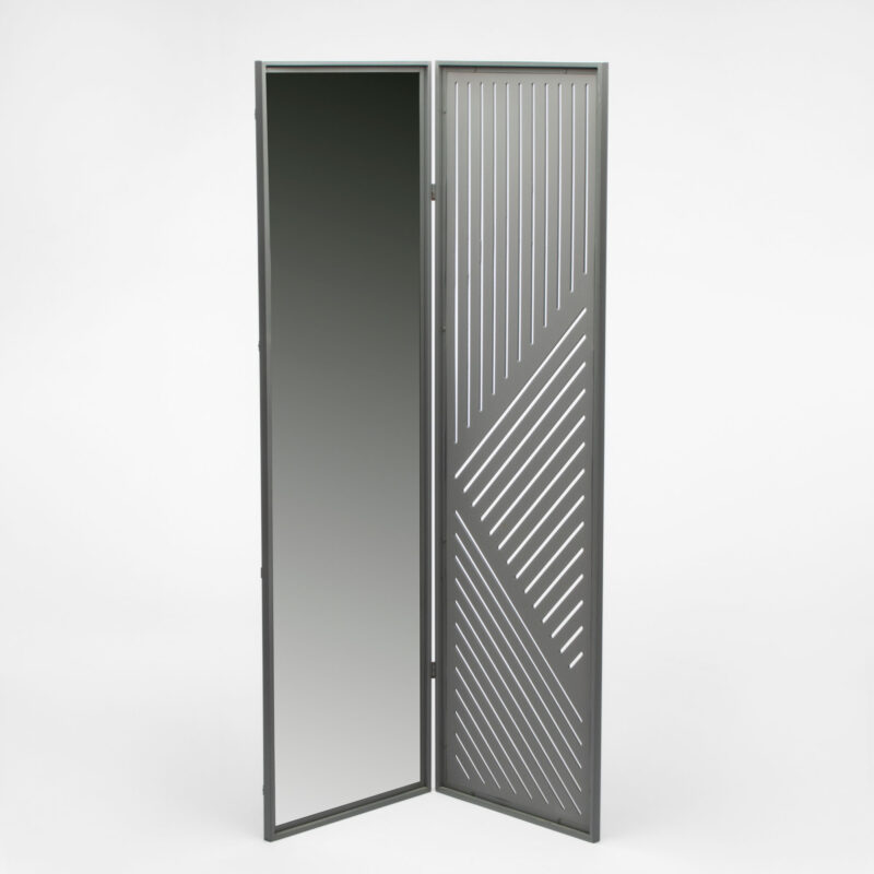 DARK GRAY MDF WITH METAL FRAME ROOM DIVIDER WITH MIRROR
