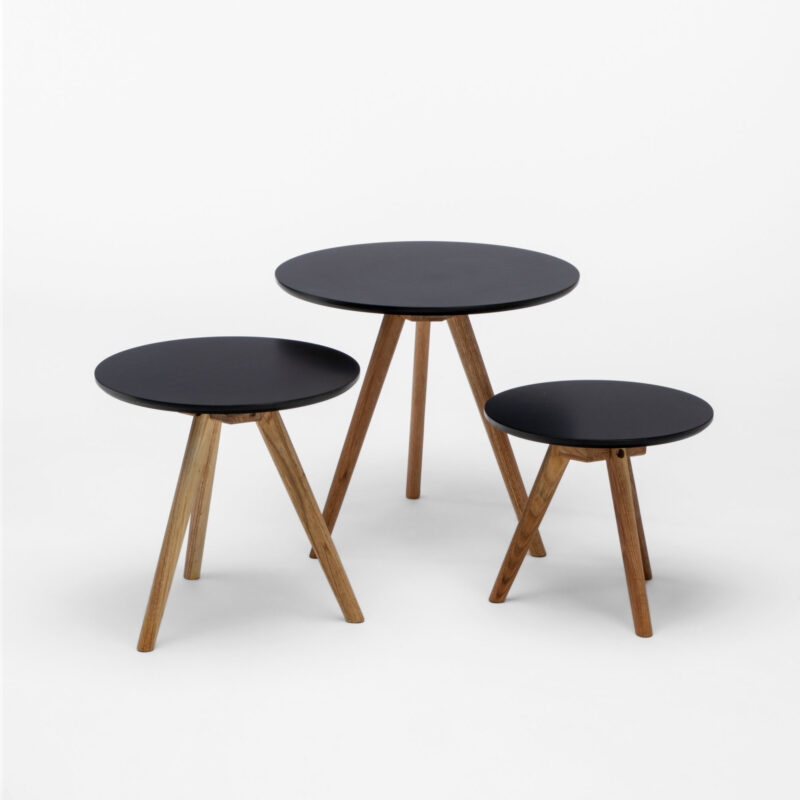 MDF TOP WITH OAK LEGS THREE NESTING TABLES SET