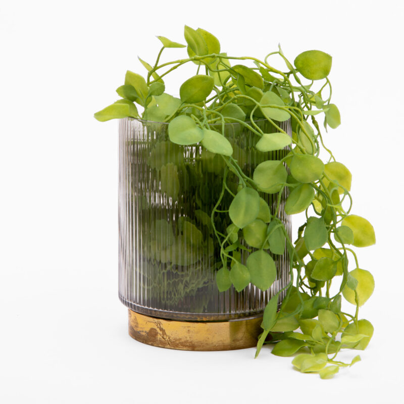 GREEN GLASS VASE WITH METAL BASE - Image 2