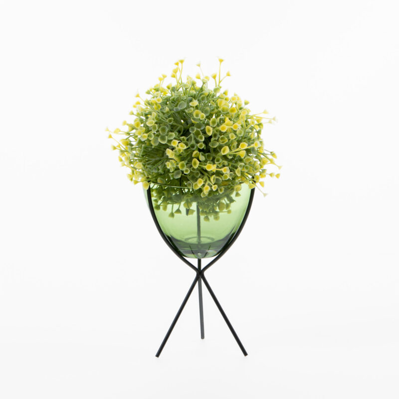 GREEN GLASS CANDLE HOLDER WITH METAL LEGS - Image 2