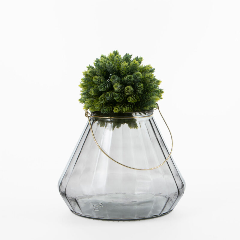 GRAY GLASS VASE WITH METAL HANDLE - Image 2