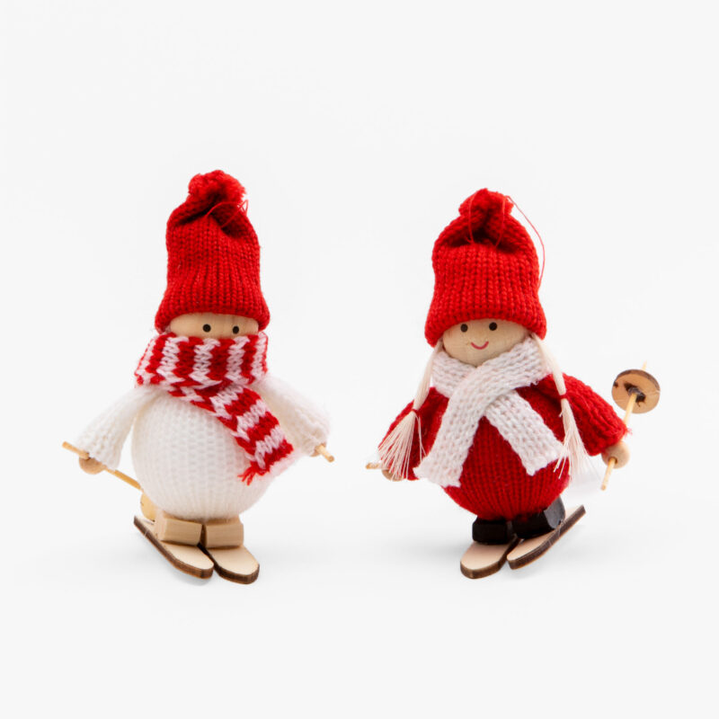 SET OF 2 SKIING KIDS CHRISTMAS TREE HANGING DECORATION