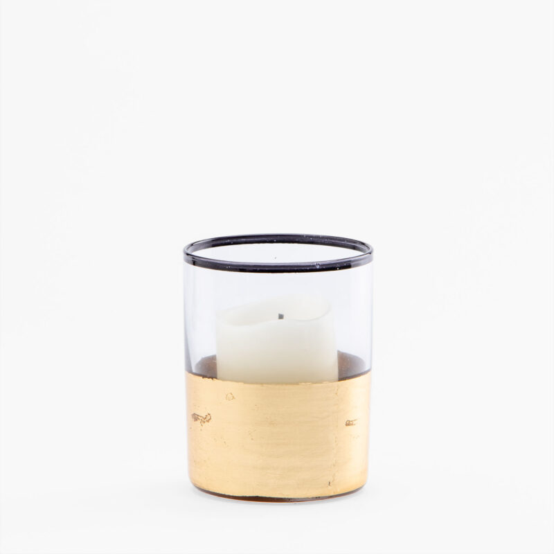 CLEAR AND GOLD LARGE GLASS CANDLE HOLDER - Image 3