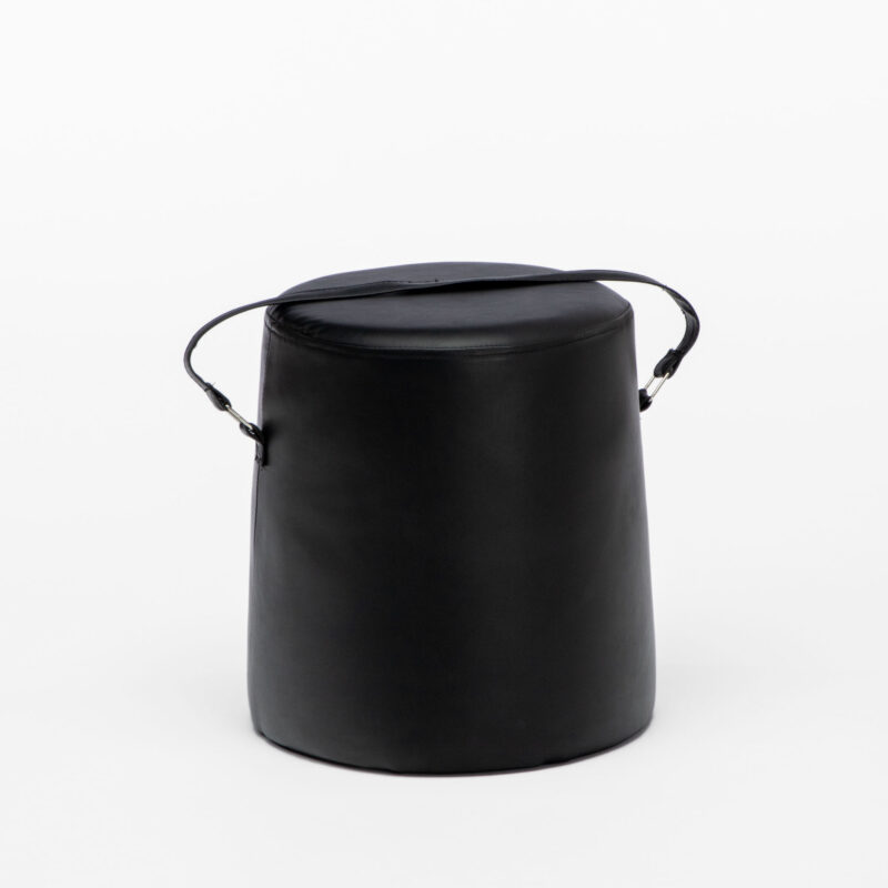 ROUND ECO LEATHER POUF WITH STRAP