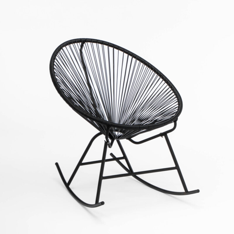 ACAPULCO STYLE ROCKING CHAIR, BLACK METAL FRAME WITH WOVEN SEAT - Image 2