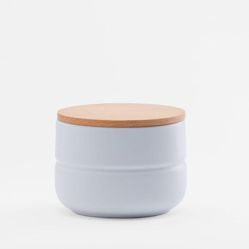 MEDIUM CERAMIC JAR WITH WOOD LID