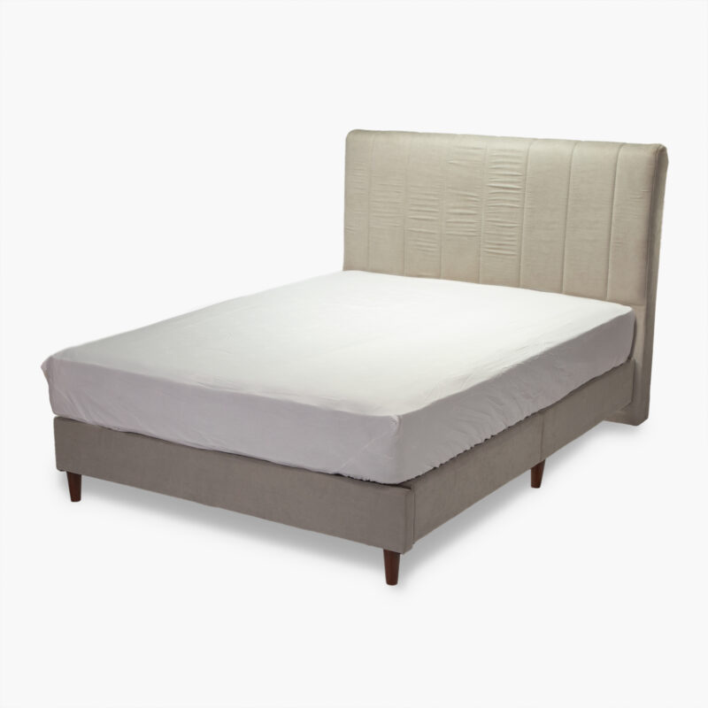UPHOLSTERED BED WITH WOODEN LEGS