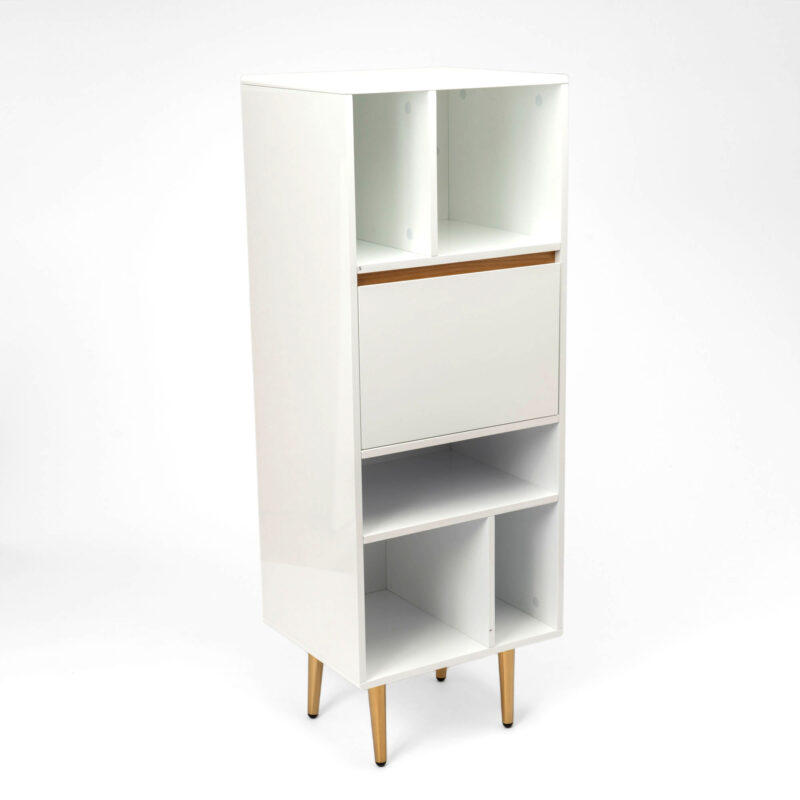 BAMBOO AND MDF WHITE GLOSSY LACQUERED SIDEBOARD CABINET WITH ONE DRAWER