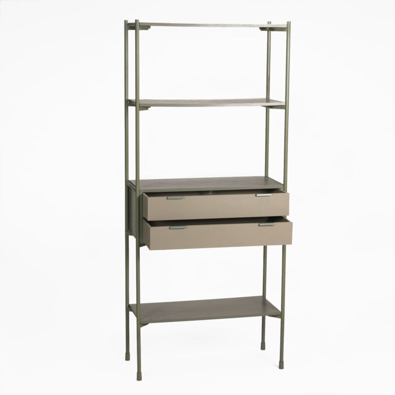 DARK GREEN MDF AND METAL BOOKCASE WITH TWO DRAWERS - Image 2