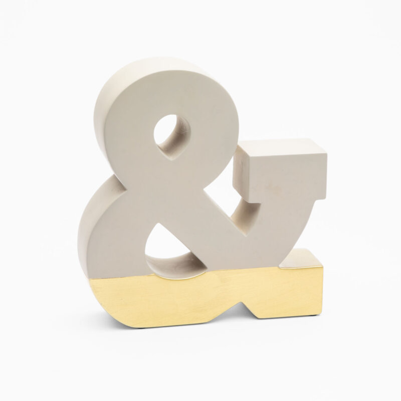 DECORATIVE GRAY AND GOLDEN CONCRETE AMPERSAND
