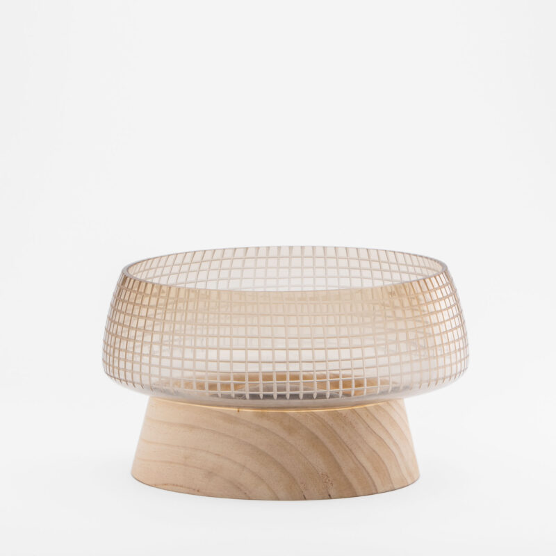 GLASS VASE WITH WOODEN BASE