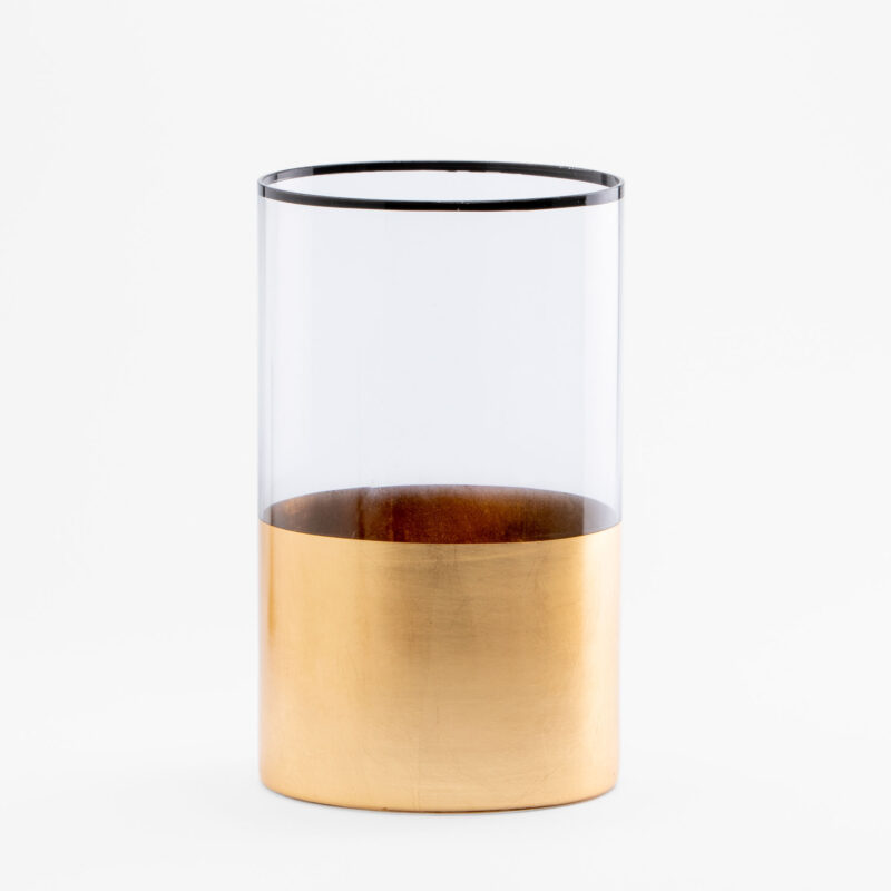 CLEAR AND GOLD LARGE GLASS CANDLE HOLDER