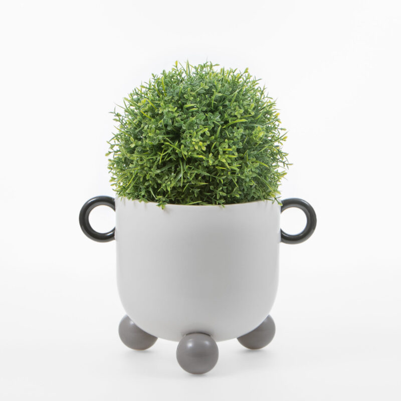 WHITE CERAMIC VASE WITH BLACK HANDLES - Image 2