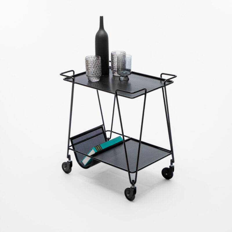 POWDER COATED STEEL 2 TRAYS UTILITY CART MINI BAR - Image 2