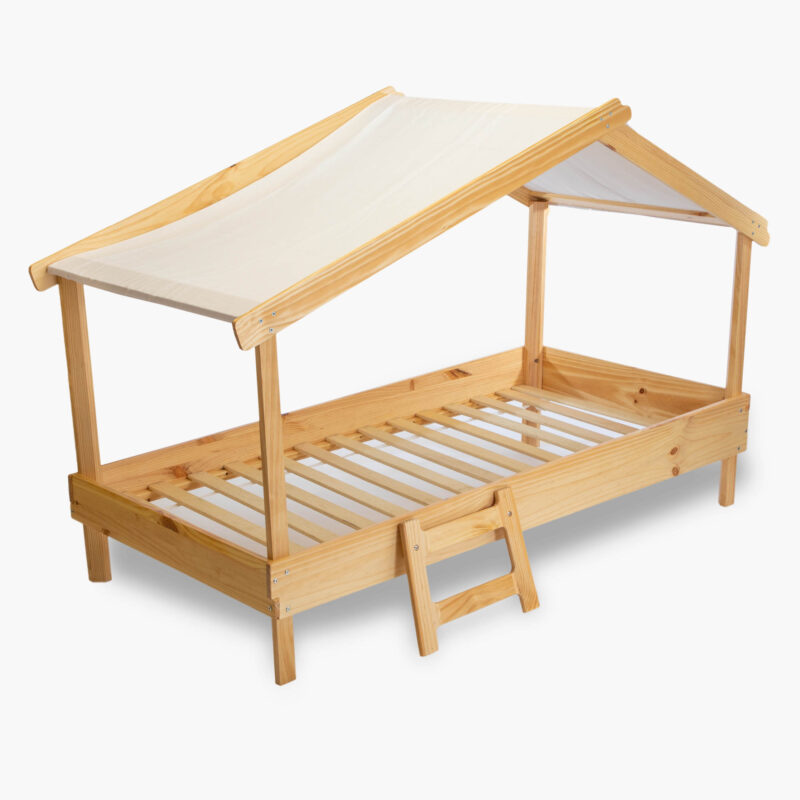 KIDS CANOPY NATURAL WOOD HOUSE BED - Image 2