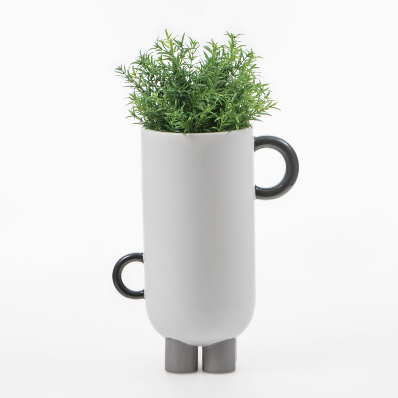 WHITE CERAMIC VASE WITH BLACK HANDLES - Image 2