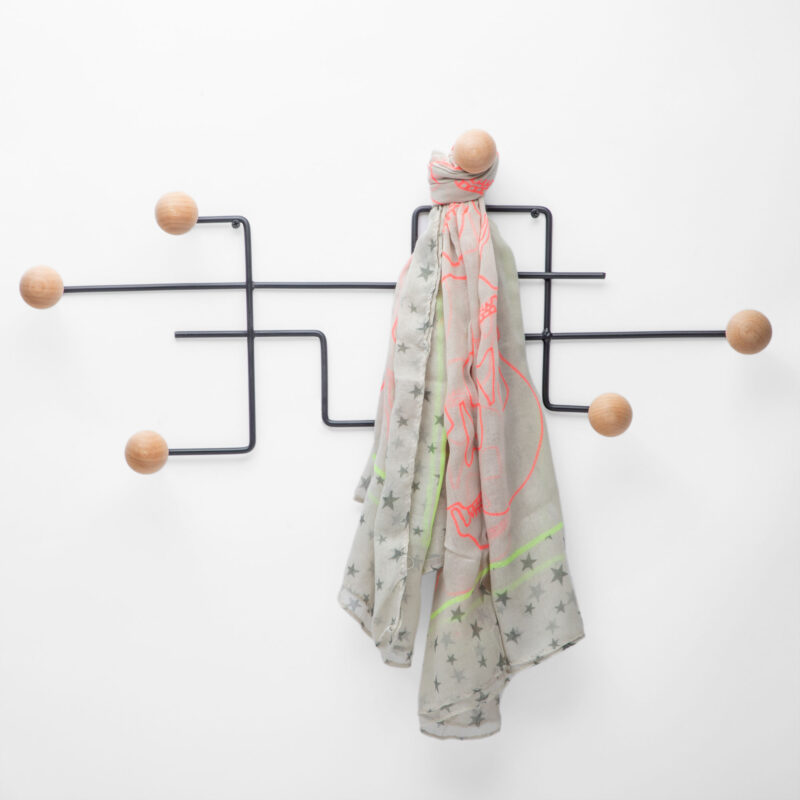 WOOD AND METAL FRAME WALL MOUNTED COAT RACK AND HOOKS - Image 2
