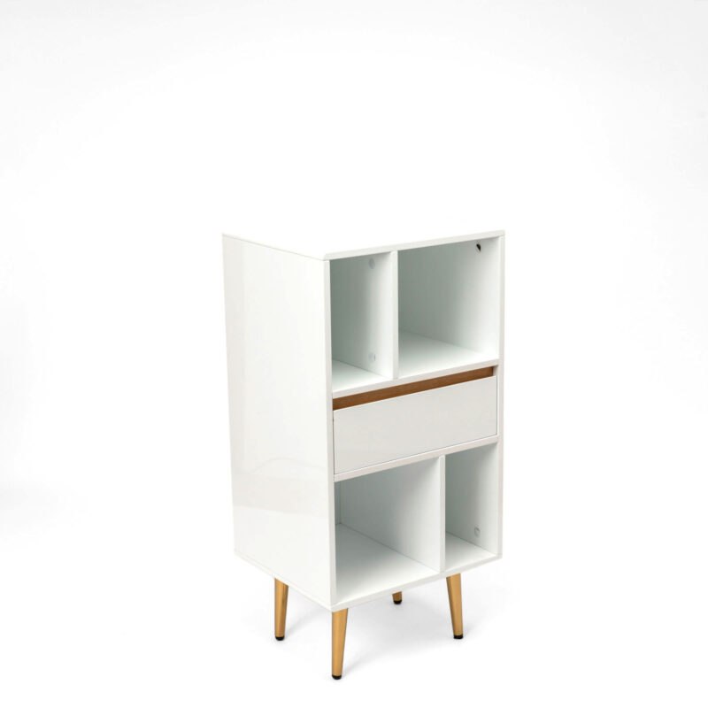 BAMBOO AND MDF WHITE GLOSSY LACQUERED SIDEBOARD CABINET WITH ONE DRAWER