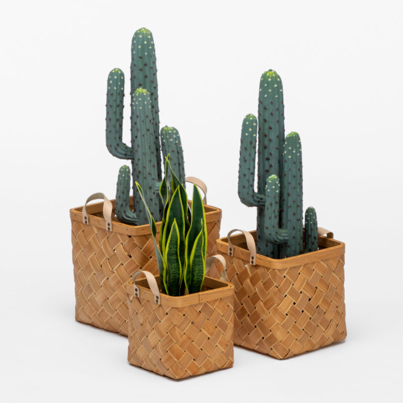 SET OF 3 SQUARE BASKETS WITH ECO LEATHER HANDLES - Image 2