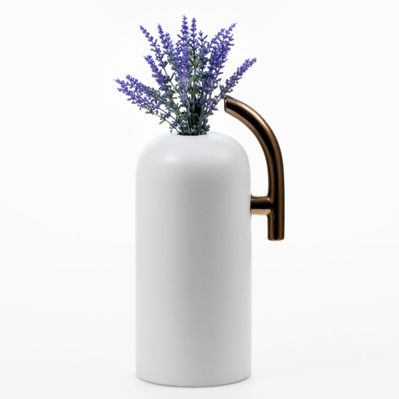 WHITE CERAMIC VASE WITH BLACK HANDLE - Image 3