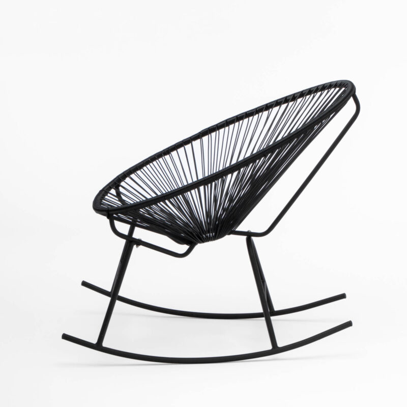 ACAPULCO STYLE ROCKING CHAIR, BLACK METAL FRAME WITH WOVEN SEAT - Image 4