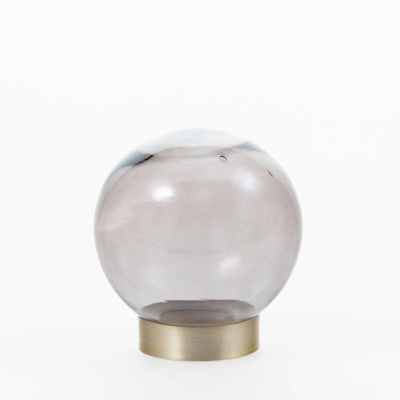 GRAY GLASS SPHERE BALL VASE WITH STAND